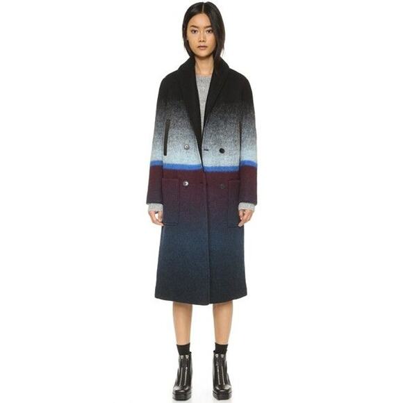 T by Alexander Wang Horizon Stripe Double-Breasted Ombre Wool Car Coat - Picture 1 of 15
